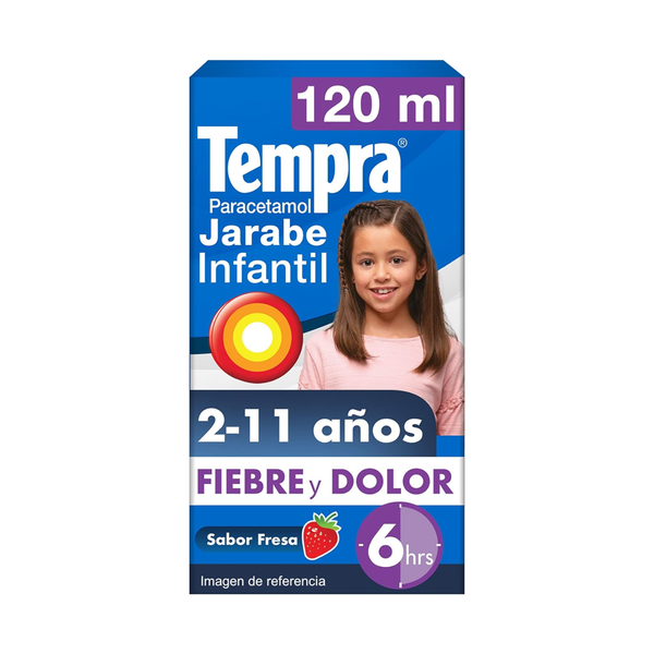 Tempra Jarabe Infantil Fiebre y Dolor Sabor Fresa Paracetamol, 120 ml