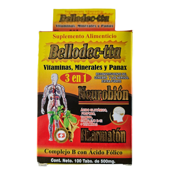 Bellodec-tta Vitaminas, Minerales y Panax 3 en 1 Neurobion, 100 Tabletas