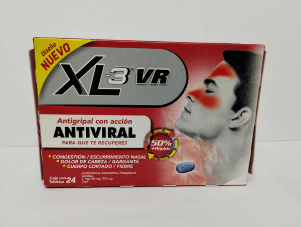 XL-3 VR Antigripal con Accion Antiviral Para que te Recuperes, 24 Tabletas