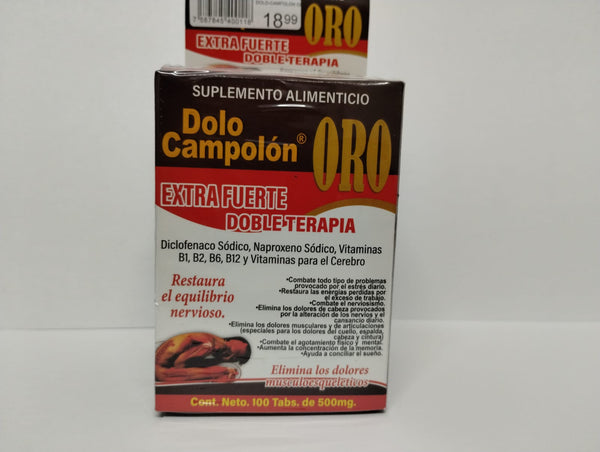 Dolo Campolon Oro Extra Fuerte Doble Terapia, 100 Tabletas